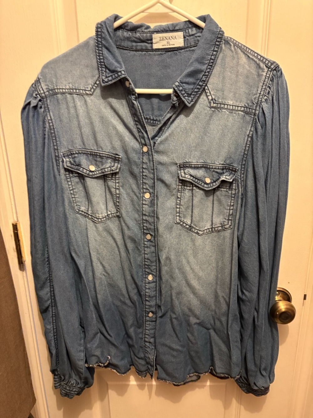 ZINNIA Light Wash Denim Button-Up Shirt
